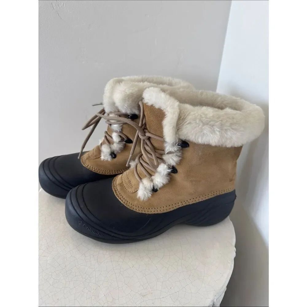 Columbia Techlite SIERRA BLIZZARD Tan Suede Winter Boots Cream Faux Fur Size 8